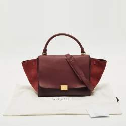 Pre Owned Celine Burgundy/Red Leather and Suede Medium Trapeze Top Handle Bag