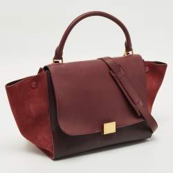 Pre Owned Celine Burgundy/Red Leather and Suede Medium Trapeze Top Handle Bag