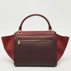 Pre Owned Celine Burgundy/Red Leather and Suede Medium Trapeze Top Handle Bag