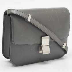 Pre Owned Celine Grey Leather Medium Classic Box Shoulder Bag