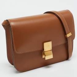 Pre Owned Celine Brown Leather Medium Classic Box Shoulder Bag