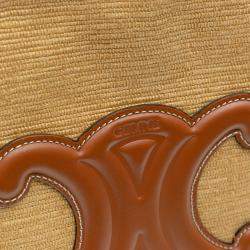 Pre Owned Celine Beige Brown Large Raffia Cuir Triomphe Cabas Thais Tote