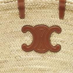 Pre Owned Celine Tan/Natural Palm Leaves Large Triomphe Classic Panier Tote