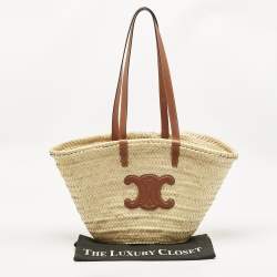 Pre Owned Celine Tan/Natural Palm Leaves Large Triomphe Classic Panier Tote