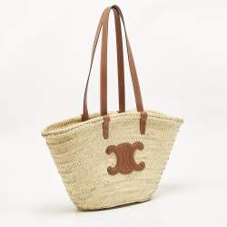 Pre Owned Celine Tan/Natural Palm Leaves Large Triomphe Classic Panier Tote