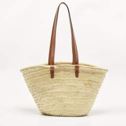 Pre Owned Celine Tan/Natural Palm Leaves Large Triomphe Classic Panier Tote