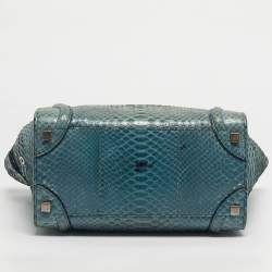 Pre Owned Celine Light Blue Python Micro Luggage Tote