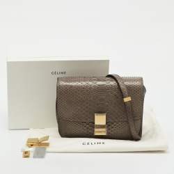 Pre Owned Celine Grey Python Medium Classic Box Shoulder Bag