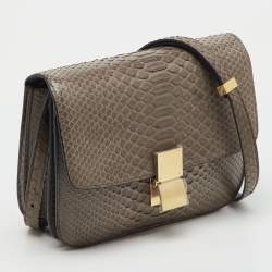 Pre Owned Celine Grey Python Medium Classic Box Shoulder Bag