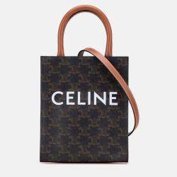 Pre Owned Celine Brown Mini Triomphe Coated Canvas Vertical Cabas Satchel