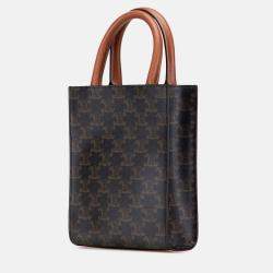 Pre Owned Celine Brown Mini Triomphe Coated Canvas Vertical Cabas Satchel