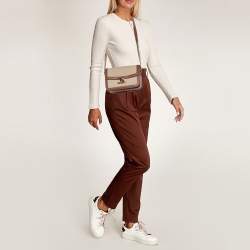 Pre Owned Celine Beige/Tan Canvas and Leather Triomphe Shoulder Bag