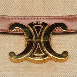 Pre Owned Celine Beige/Tan Canvas and Leather Triomphe Shoulder Bag
