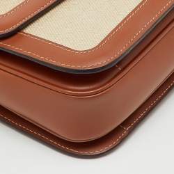 Pre Owned Celine Beige/Tan Canvas and Leather Triomphe Shoulder Bag