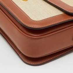 Pre Owned Celine Beige/Tan Canvas and Leather Triomphe Shoulder Bag