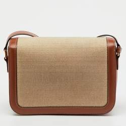 Pre Owned Celine Beige/Tan Canvas and Leather Triomphe Shoulder Bag