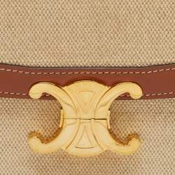 Pre Owned Celine Beige/Tan Canvas and Leather Triomphe Shoulder Bag