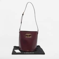 Pre Owned Celine Burgundy Leather Triomphe Maillon Bucket Bag