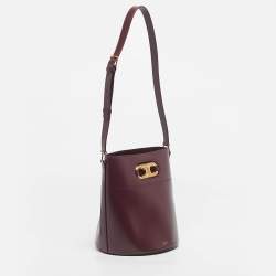 Pre Owned Celine Burgundy Leather Triomphe Maillon Bucket Bag