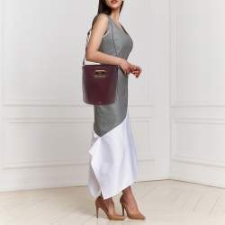 Pre Owned Celine Burgundy Leather Triomphe Maillon Bucket Bag