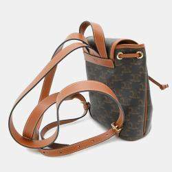 Pre Owned Celine Triomphe Falco Mini Tan PVC Calf Leather Backpack
