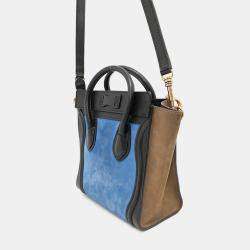 Pre Owned Celine Luggage Shopper Nano Blue Beige Black Suede Leather Handbag