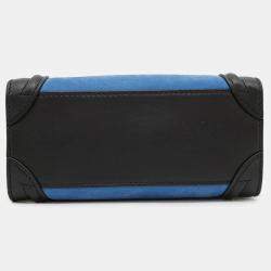 Pre Owned Celine Luggage Shopper Nano Blue Beige Black Suede Leather Handbag