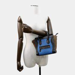 Pre Owned Celine Luggage Shopper Nano Blue Beige Black Suede Leather Handbag