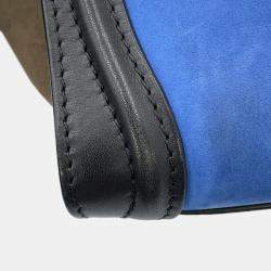 Pre Owned Celine Luggage Shopper Nano Blue Beige Black Suede Leather Handbag