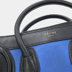 Pre Owned Celine Luggage Shopper Nano Blue Beige Black Suede Leather Handbag