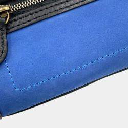 Pre Owned Celine Luggage Shopper Nano Blue Beige Black Suede Leather Handbag