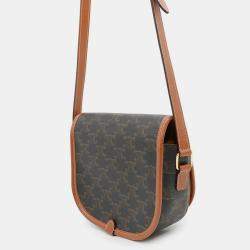 Pre Owned Celine Triomphe Folco Medium Brown Pvc Leather Shoulder Bag