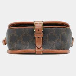 Pre Owned Celine Triomphe Folco Medium Brown Pvc Leather Shoulder Bag