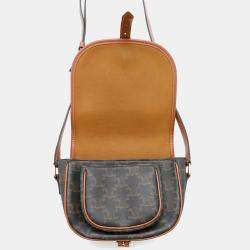 Pre Owned Celine Triomphe Folco Medium Brown Pvc Leather Shoulder Bag