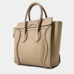 Pre Owned Celine Luggage Shopper Micro Beige Leather Handbag