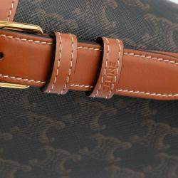 Pre Owned Celine Brown Classique Triomphe Coated Canvas and Calfskin Triomphe Crossbody