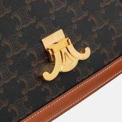 Pre Owned Celine Brown Classique Triomphe Coated Canvas and Calfskin Triomphe Crossbody