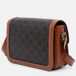 Pre Owned Celine Brown Classique Triomphe Coated Canvas and Calfskin Triomphe Crossbody