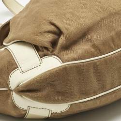 Pre Owned Celine Brown/Light Cream Canvas and Leather Boogie Hobo