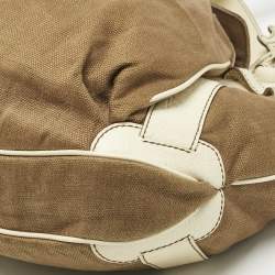 Pre Owned Celine Brown/Light Cream Canvas and Leather Boogie Hobo