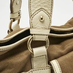Pre Owned Celine Brown/Light Cream Canvas and Leather Boogie Hobo