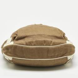 Pre Owned Celine Brown/Light Cream Canvas and Leather Boogie Hobo