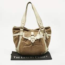 Pre Owned Celine Brown/Light Cream Canvas and Leather Boogie Hobo