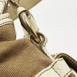 Pre Owned Celine Brown/Light Cream Canvas and Leather Boogie Hobo