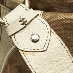 Pre Owned Celine Brown/Light Cream Canvas and Leather Boogie Hobo