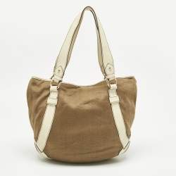 Pre Owned Celine Brown/Light Cream Canvas and Leather Boogie Hobo
