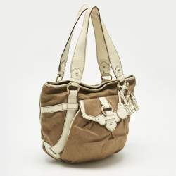 Pre Owned Celine Brown/Light Cream Canvas and Leather Boogie Hobo