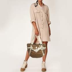 Pre Owned Celine Brown/Light Cream Canvas and Leather Boogie Hobo