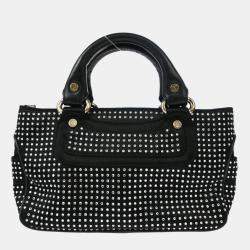 Pre Owned Celine Mini Boogie Black Satin Rhinestone Shoulder Bag