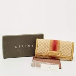Pre Owned Celine Orange/Yellow Macadam Print Fabric and Croc Embossed Leather Flap Continental Wallet